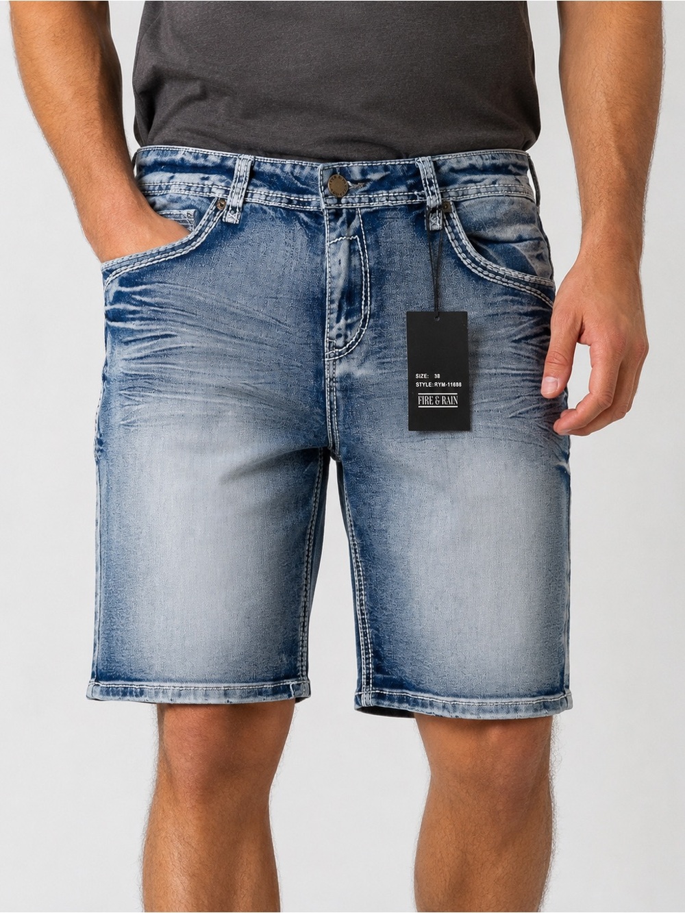 Fire & Rain Denim Shorts Size 38 NWT Blue Wash Embroidered Flap Pocket Shorts